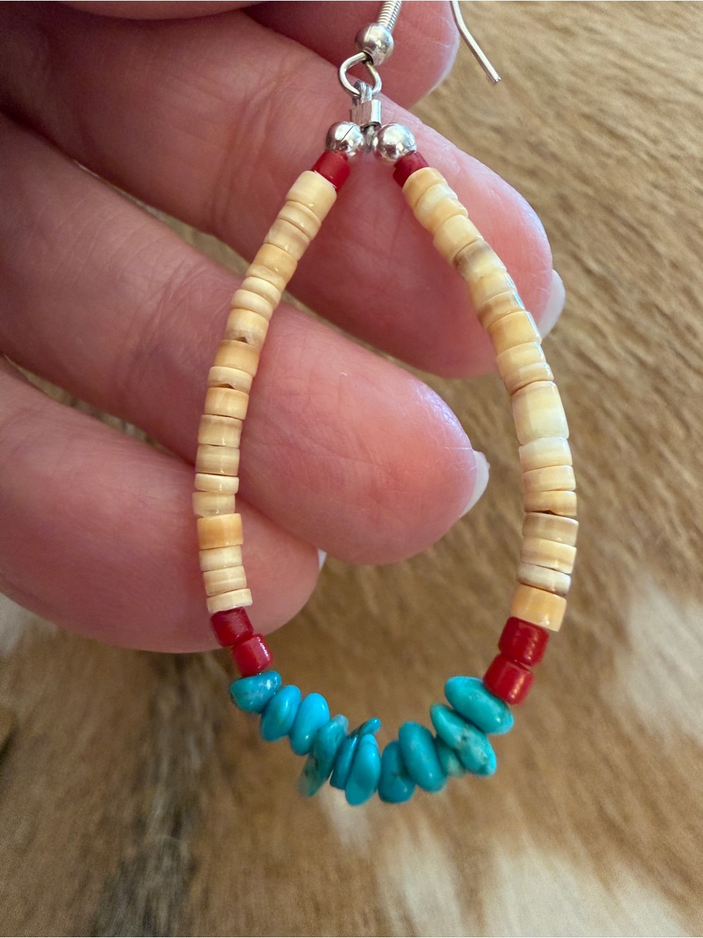 ❤️ Native American “S Duncan” Turquoise Nugget Coral Melon Shell 925 Earrings - Picture 4 of 10